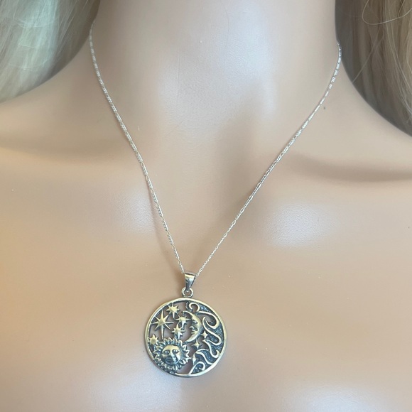 Silver Sun and Moon Pendant Necklace - Picture 1 of 4